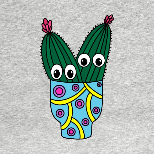 Cute Cactus Design #289: Potted Cacti In Funky Pot by DreamCactus